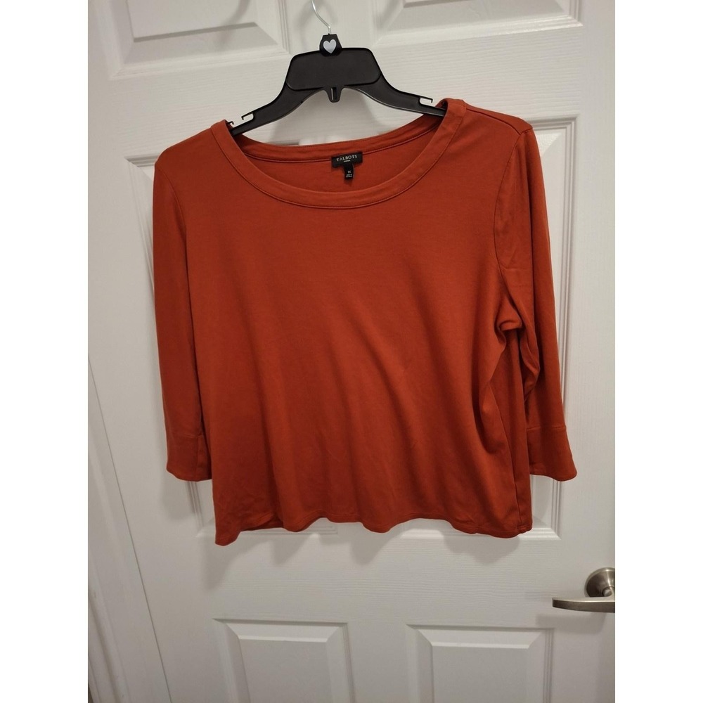 3/$15 Talbots 1X Rust Orange Supima Cotton Modalโ Blend Button Round Neck Shirt